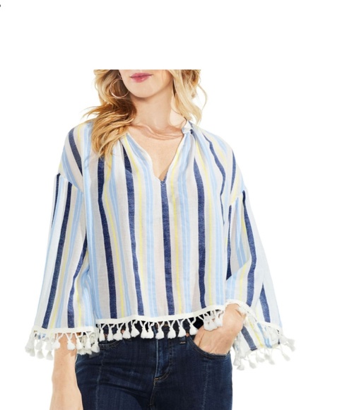 Vince Camuto sheer stripe tassel poncho - Picture 1 of 8